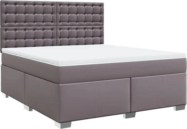 vidaXL Boxspringbett mit Matratze aus Kunstleder in Grau, B/T: 180 x 200 cm - Bild 1