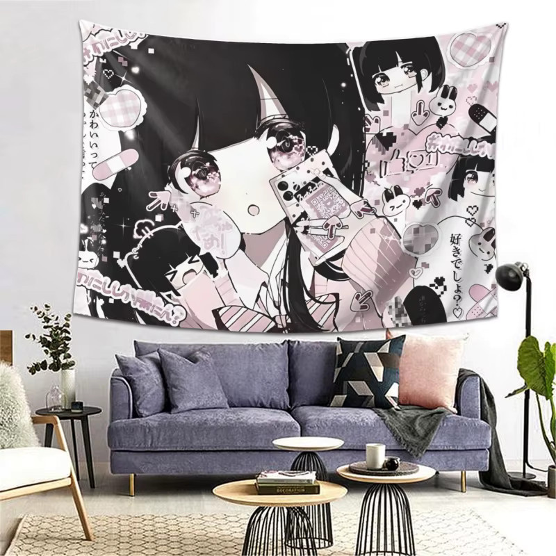 VIKAMA Wandteppich Sweet Cool Black Pink Pixel Girl im Anime-Stil, dekorative Wanddekoration, B/H: 60 x 40 cm - Bild 3