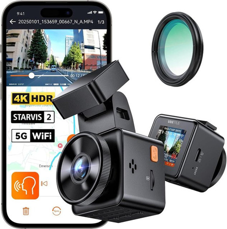 Vantrue E1 Pro 4K Mini Dashcam mit STARVIS 2 PlatePix HDR Nachtsicht, 5G WiFi und GPS in Schwarz