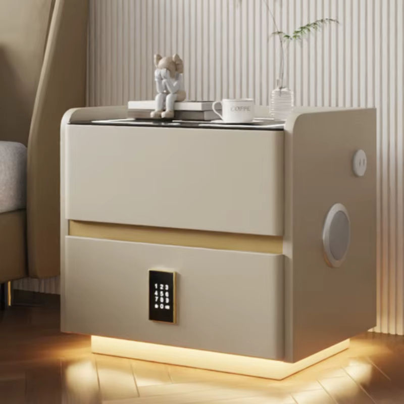 Moderner intelligenter Nachttisch aus massivem Holz mit kabelloser Aufladung, 2 Schubladen und Schloss für dein Schlafzimmer - Bild 3