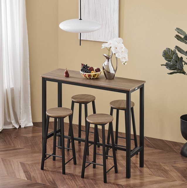 SoBuy OGT22 5-teiliges Bartisch Set in Braun-Schwarz im Industrie-Design mit Esstisch und 4 Barhockern - Bild 1