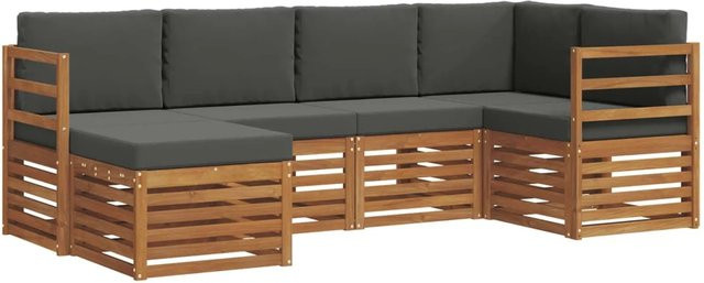 vidaXL Sofagarnitur 6-teilig L-Form aus Massivholz Akazie in Natur und Anthrazit mit Polsterkissen - Bild 1