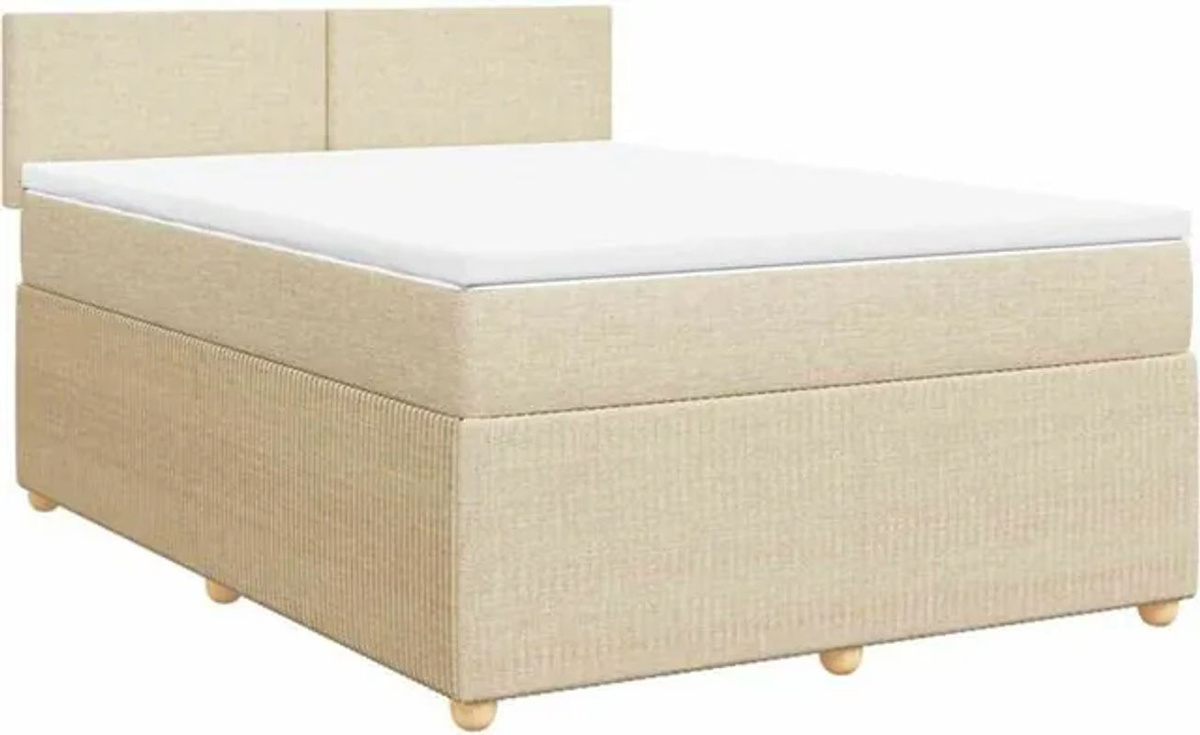 vidaxl Boxspringbett mit Matratze in Creme, modern gepolstert aus Stoff und Holz, B/T/H: 160 x 200 x 100,5 cm - Bild 1