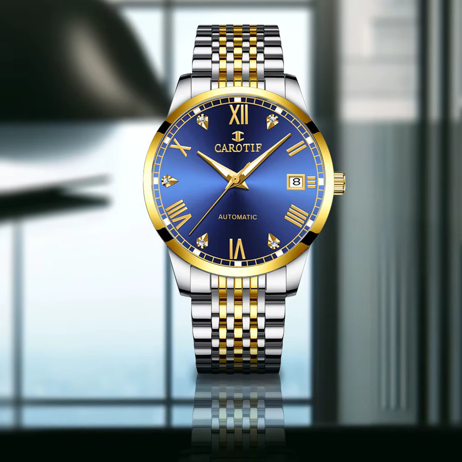 CAROTIF Armbanduhr Automatik, Edelstahl, Gold, Blau, Herren - Bild 4