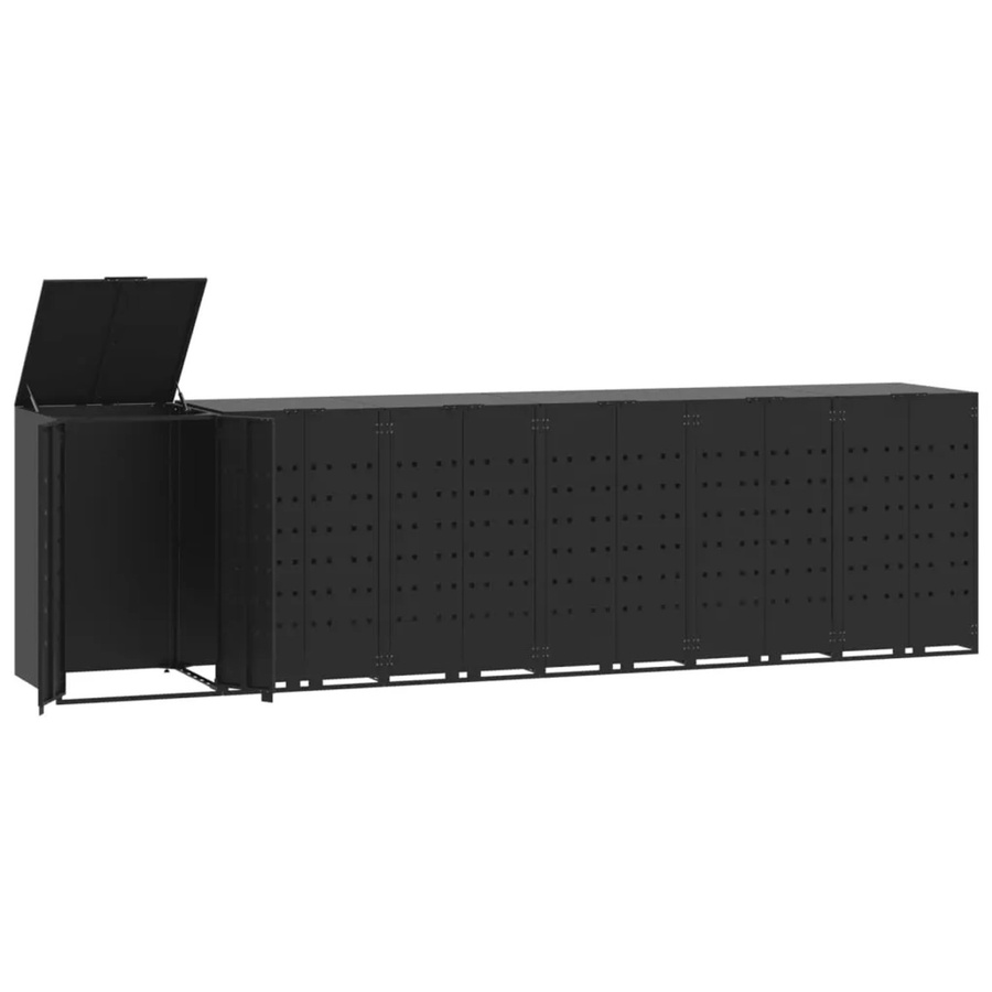 vidaXL Mülltonnenbox für 6 Tonnen aus Stahl in Schwarz, B/T/H: 414 x 79 x 117 cm - Bild 2