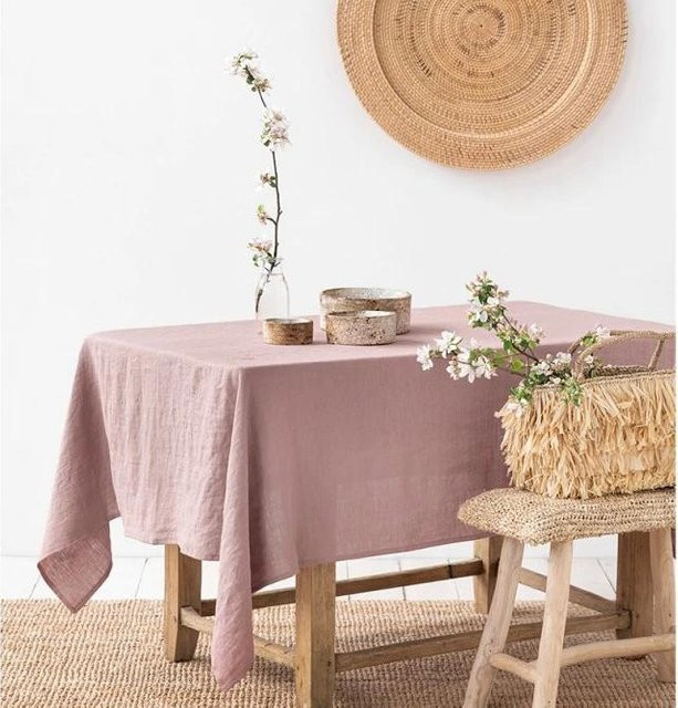 YT Daily Necessities Tischdecke aus 100% reinem Leinen, einfarbig, B/B: 90 x 90 cm, in Rosa oder Grau - Bild 1