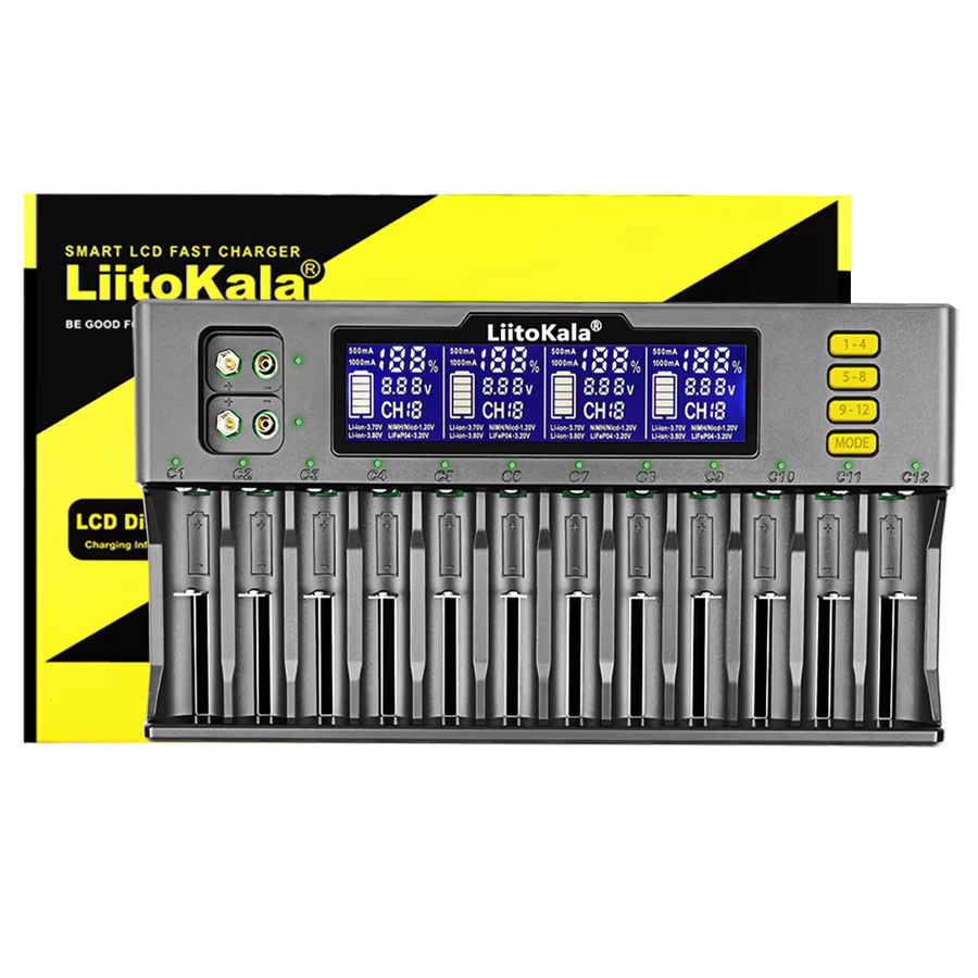 LiitoKala Lii-S12 LCD-Akkuladegerät mit 12 Slots für Li-Ion, LiFePO4, Ni-MH und Ni-Cd Akkus - Bild 2