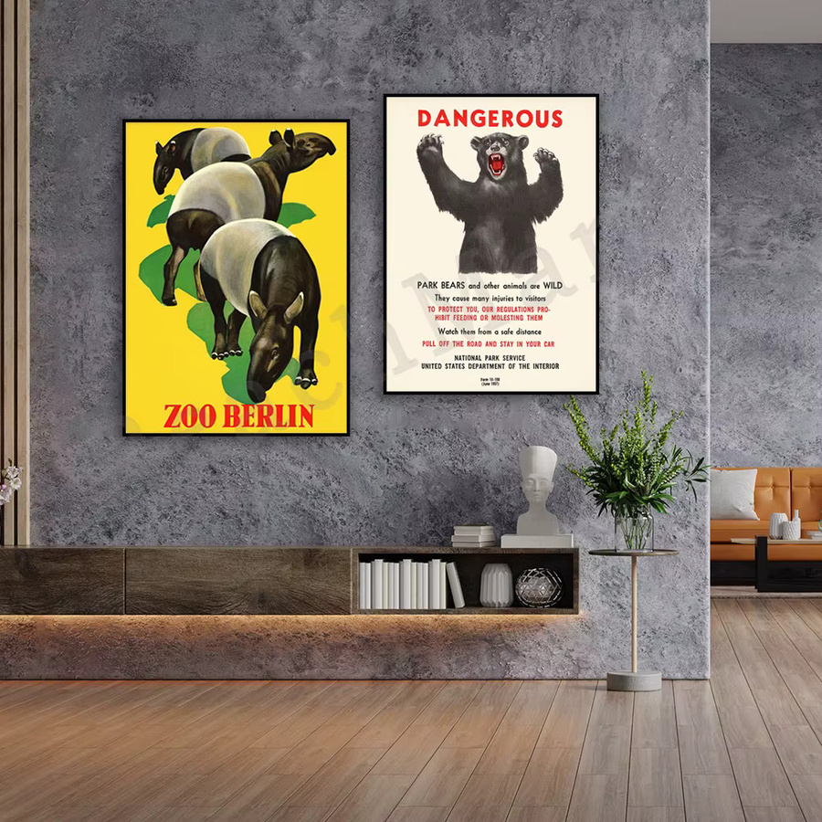 Vintage Bärenwarnschild Poster Nationalpark Yellowstone im Retro-Stil von ReachMani - Bild 2
