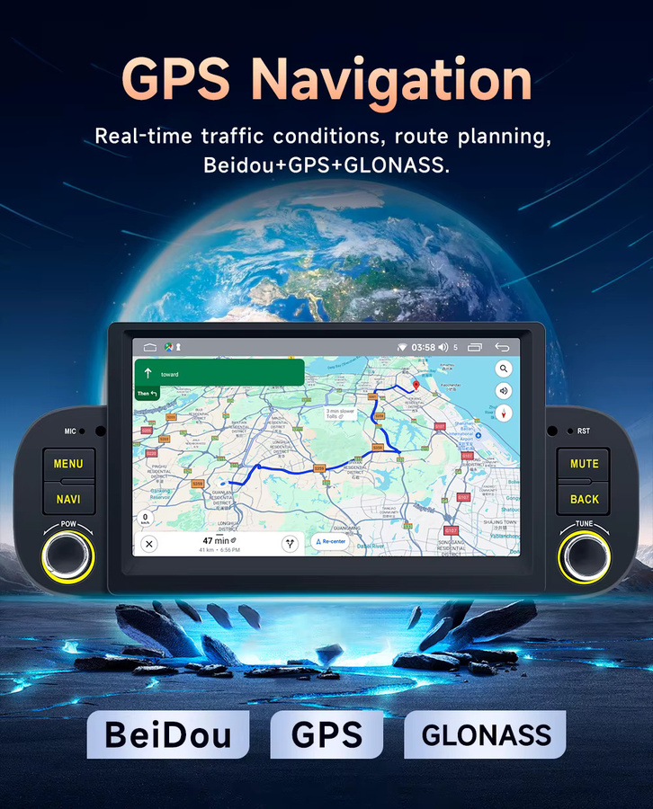 BQCC 1Din Auto Radio für Fiat Panda 2013 bis 2020 mit 7 Zoll Display, kabellosem CarPlay, Android Auto, WiFi, GPS und Bluetooth in Schwarz - Bild 4
