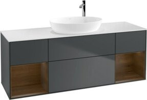 V&B Waschtischunterschrank Finion in Walnuss mit mattblauem Lack, Breite: 160 cm, Tiefe: 50,1 cm, Höhe: 50,1 cm - Bild 1