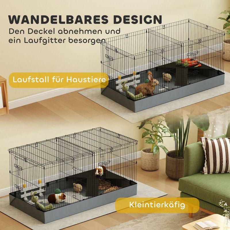 PawHut Kleintierkäfig aus Stahl mit Rampe und Trennwand in Schwarz - Bild 6