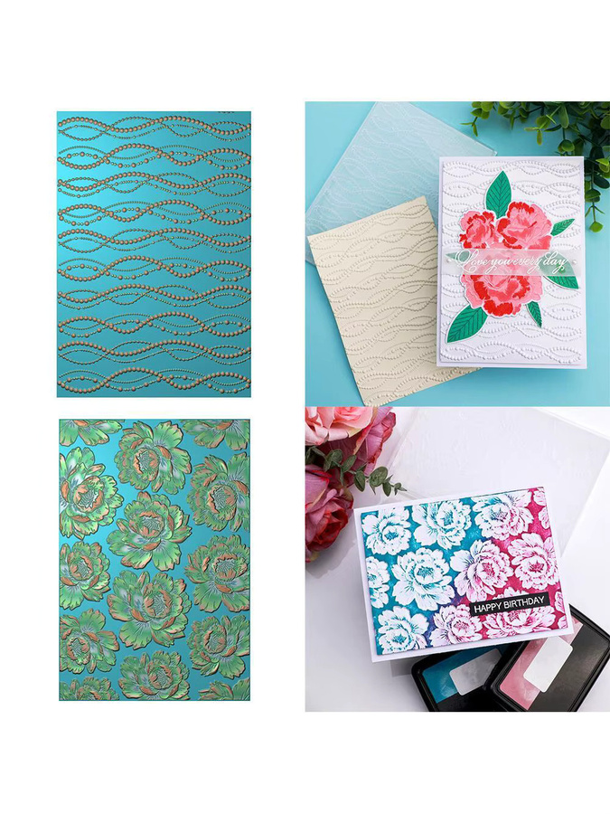 3D Prägeschablone mit Punktlinien und Blütenmuster für Scrapbooking und DIY Papierarbeiten aus Kunststoff - Bild 2