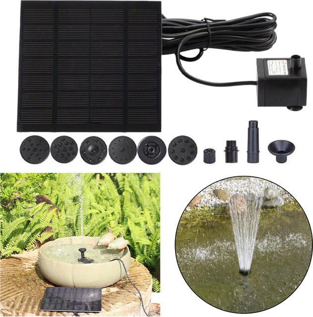 Alloet Solarbetriebene Brunnen-Wasserpumpe mit 6 Düsen und Solarpanel für Außenbereiche, 1,2 W - Bild 1