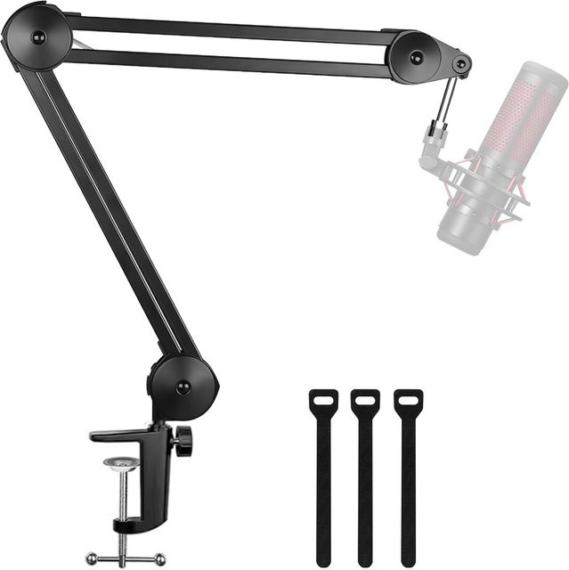 YKEMIC Mikrofonarmständer in Schwarz mit Mikrofonclip und Kabelbindern - Bild 1