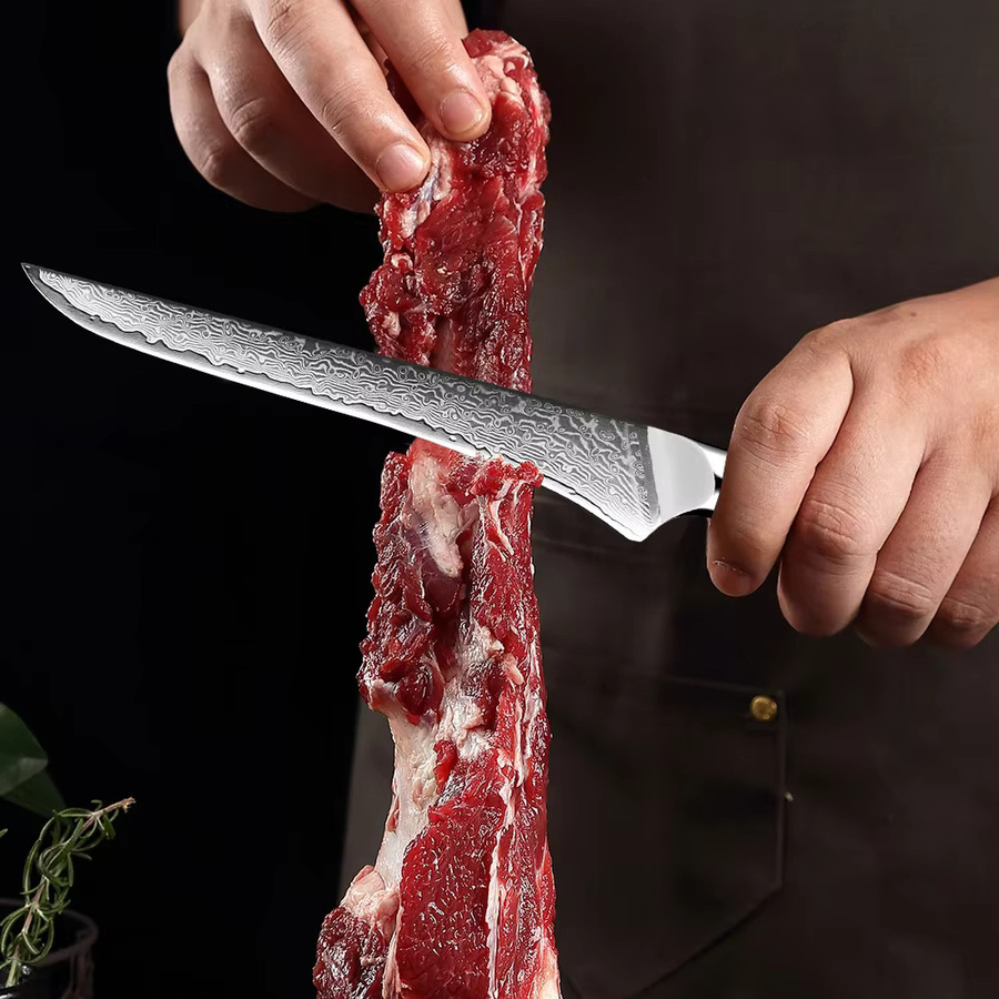 Xituo Damaststahl Zerlegmesser mit harzstabilisiertem Holzgriff, 67-lagiges Filetiermesser und Ausbeinmesser für Fisch und Fleisch, Klingenlänge: 15,2 cm - Bild 6