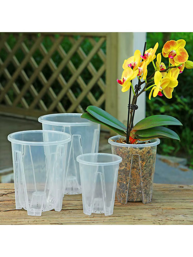 5er Set transparente Kunststoff-Blumentöpfe zur Wurzelkontrolle für Orchideen und Zimmerpflanzen - Bild 5
