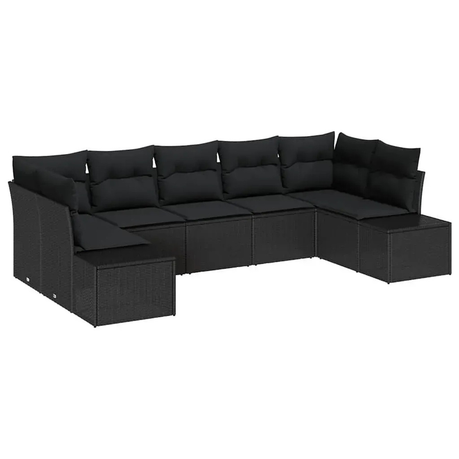 vidaXL Garten-Sofa-Set aus Poly-Rattan in Schwarz mit 7-teiliger Polsterung und Kissen - Bild 2
