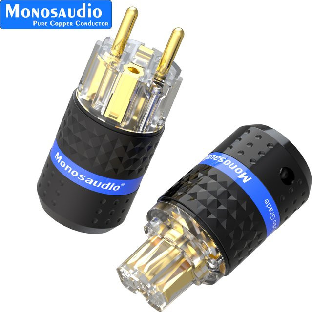 Monosaudio Netzkabelstecker aus reinem Kupfer E103F103 EU-Stecker mit IEC320 C15 Anschluss in Schwarz für Audio-DIY-Stromkabel - Bild 1