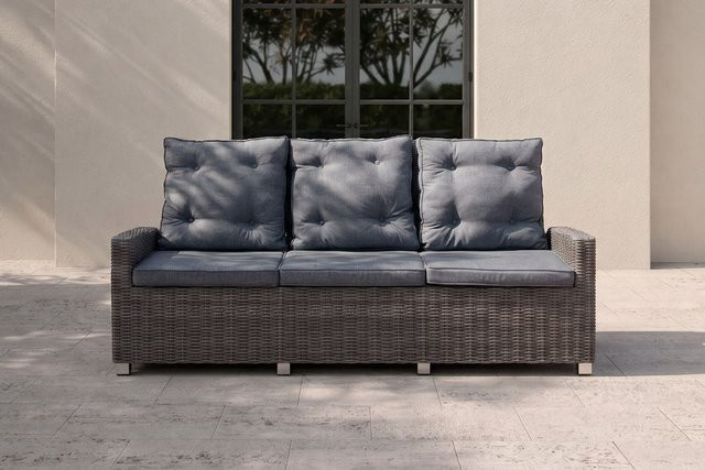 OUTFLEXX Dining 3-Sitzer Sofa aus Polyrattan in Grau mit Polsterung und Armlehnen, B/T/H: 210 x 83 x 110 cm - Bild 1