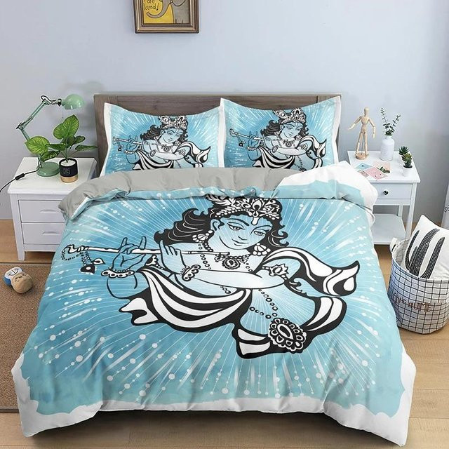 Bettwäsche Set mit Sitzender Shiva Gott Statue Design von jinmeige in Blau, bestehend aus Bettbezug und Kissenbezug, B/H: 135 x 200 cm - Bild 1