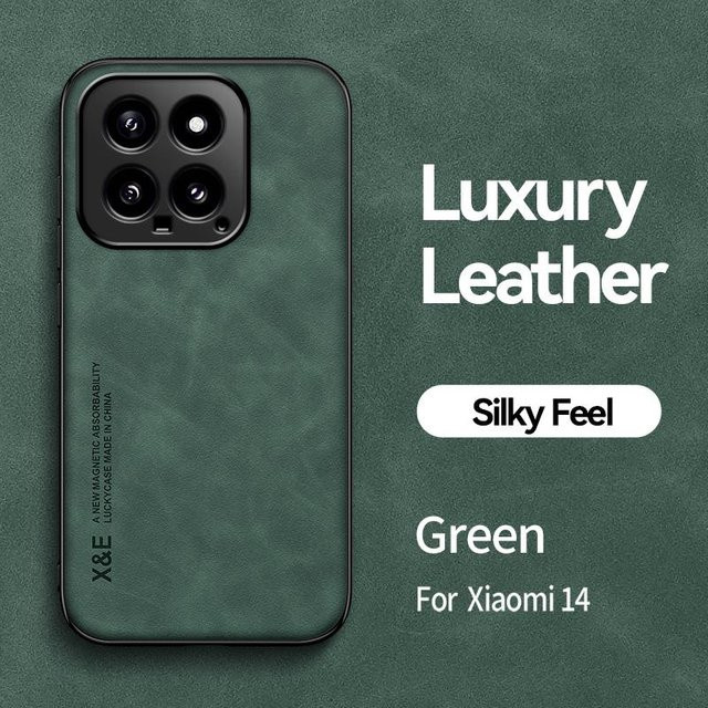 Magnetische Lederhülle für Xiaomi 14 und Xiaomi 14 Pro, stoßfeste Schutzhülle in Grün - Bild 1