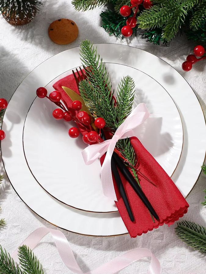 XIAOYINMO Künstliche Pflanzen mit roten Holly-Beeren für Weihnachts-Kränze und Dekoration, Rot/Grün - Bild 5