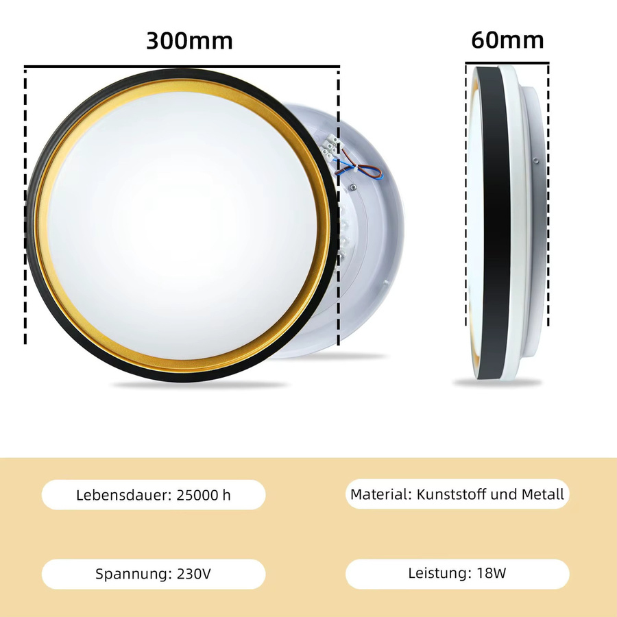 GBLY LED-Deckenleuchte rund in Schwarz und Gold mit Sternenhimmel-Effekt, dimmbar mit Fernbedienung, Durchmesser: 30 cm - Bild 4