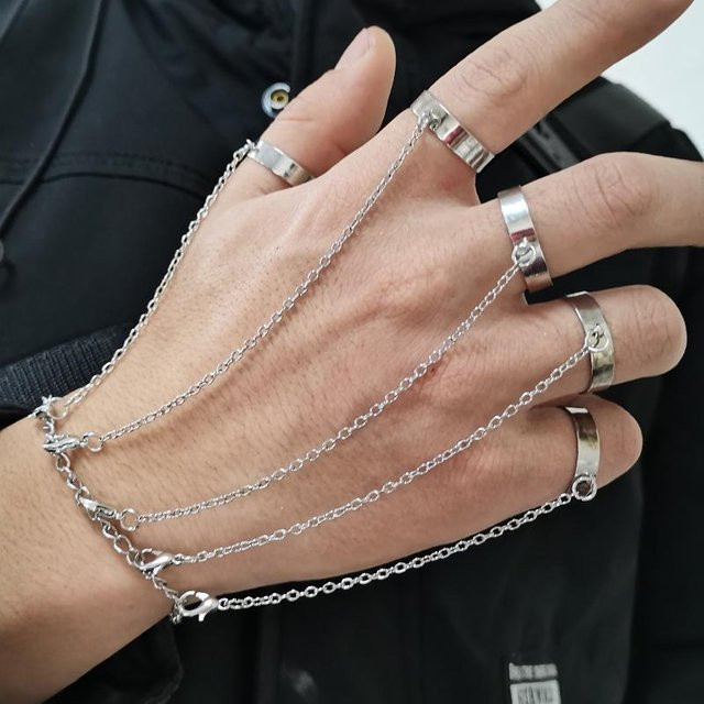 Schmuck-Set Kette, Armband, Ring, Messing, beige, Damen, Männer - Bild 1