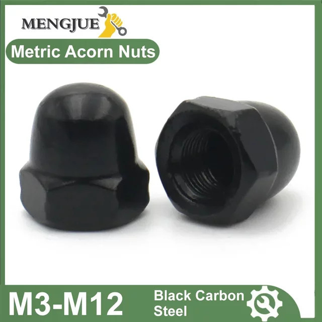 MENGJUE 10er Set Metrische Eichelmuttern aus Kohlenstoffstahl in Schwarz, Gewölbte Kappenmuttern für M3 M4 M5 M6 M8 M10 M12 - Bild 1