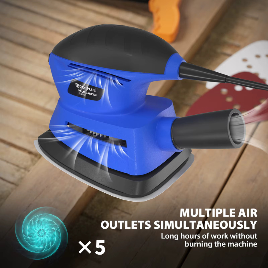 DayPlus Elektrischer Detail-Schleifer in Blau, 130W Exzenterschleifer mit 12000 U/min für Möbelveredelung, Farbentfernung und Holzpolitur - Bild 4