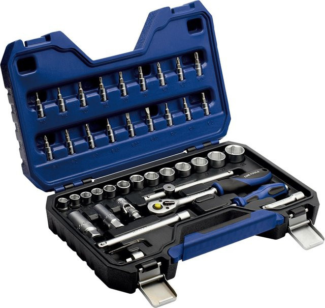 LUX-TOOLS Steckschlüsselsatz Comfort aus Chrom-Vanadium in Blau, 43-teilig, 1/4 Zoll (6,3 mm) und 3/8 Zoll (10 mm) - Bild 1
