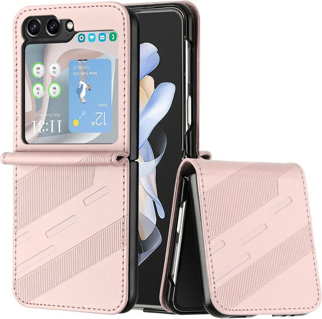 Leder Flip Case für Samsung Galaxy Z Flip 5 mit Kreditkartenfach in Rosa - Bild 1