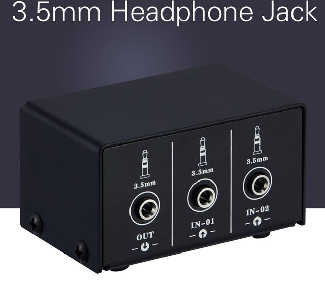 Lynepauaio Audio Switcher 3,5mm Stereo Audio Splitter Box 2 in 1 / 1 in 2 out A/B Schalter in Schwarz - Bild 1