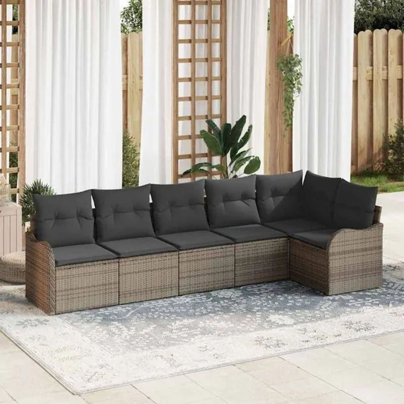vidaxl Garten-Sofa-Set aus Poly-Rattan mit 6-teiligem Set, Kissen und Stauraum, Grau - Bild 1