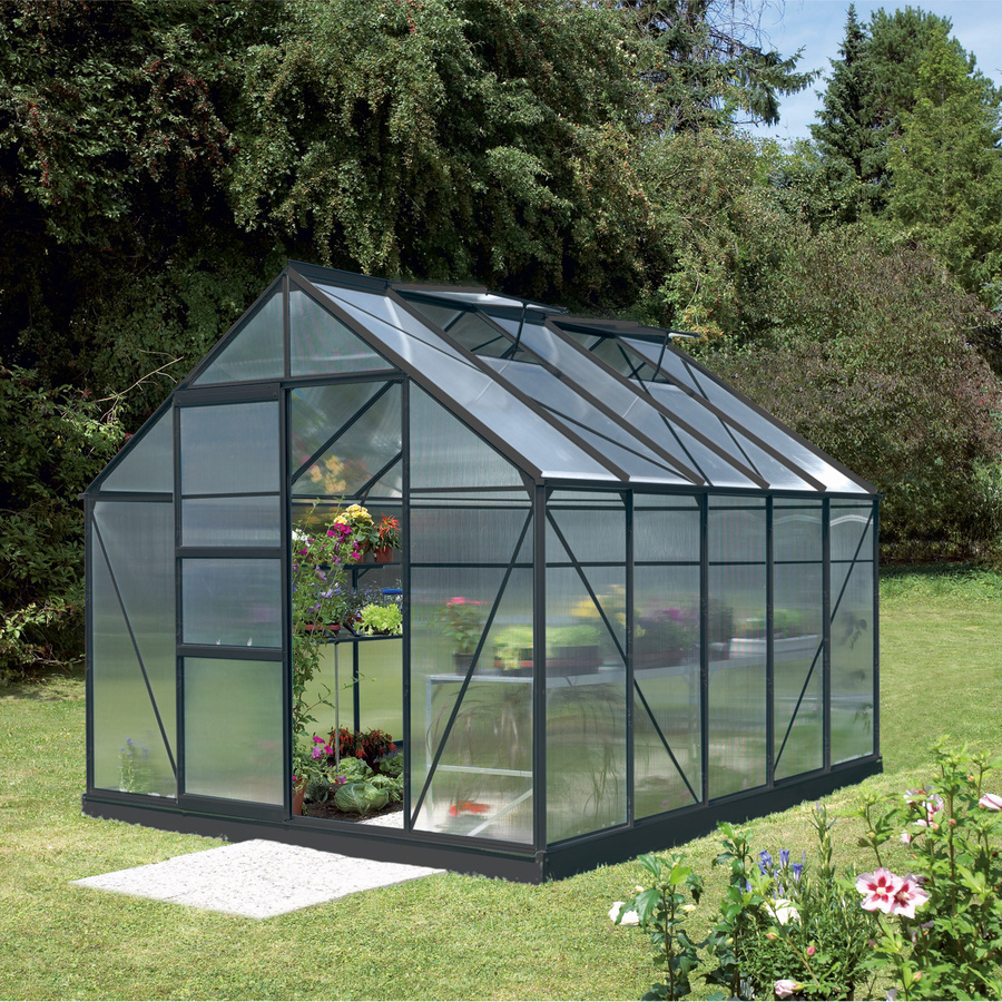 Vitavia Gewächshaus Merkur 8300 in Schwarz mit 8,3 m² Fläche, Polycarbonat-Platten und Schiebetür - Bild 4