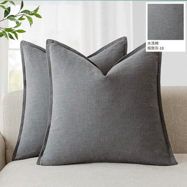 ILVISEST Kissenbezüge aus Leinen und Baumwolle im Boho-Farmhouse-Stil, 2er Pack, Grau, B/H: 45 x 45 cm - Bild 1