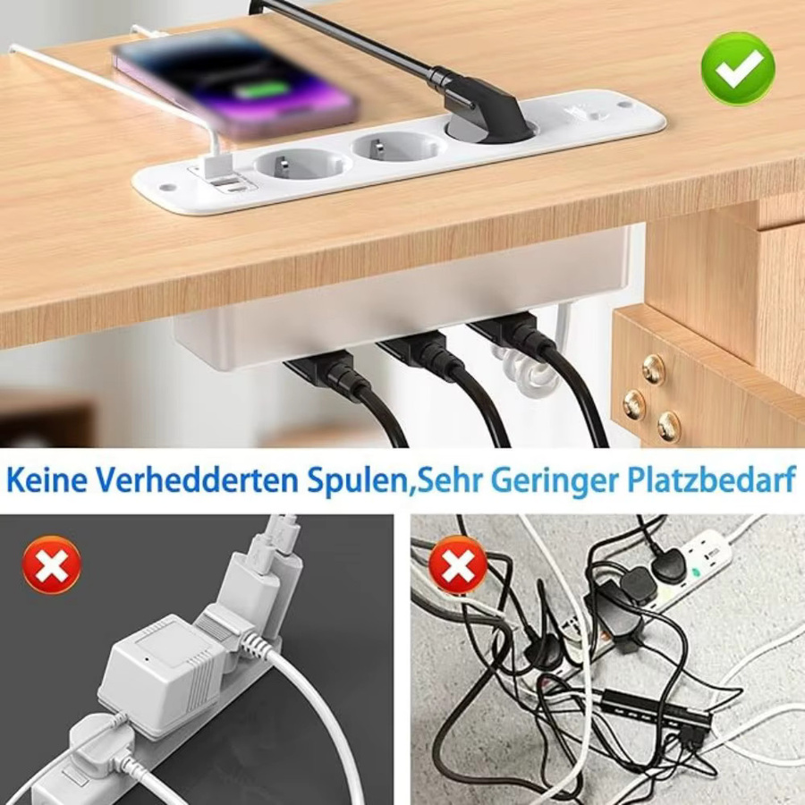 DODOYESANA Steckdosenleiste mit 6 AC-Steckdosen, 2 USB-A und 2 USB-C Anschlüssen, 2 m Verlängerungskabel, Weiß - Bild 3