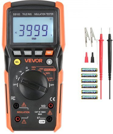 VEVOR Digital Multimeter in Schwarz, 4000-Count TRMS Voltmeter und Ohmmeter, 1000V AC/DC Spannungstester mit umschaltbarer Auto/Manual Range für Messungen von Spannung, Widerstand und Durchgang - Bild 1