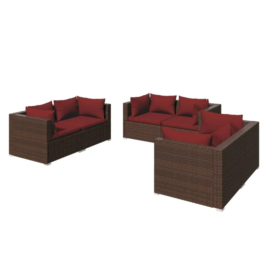 vidaXL 6-tlg Garten-Lounge-Set Modell 44 aus Poly Rattan in Braun mit Kissen und Metallgestell - Bild 2