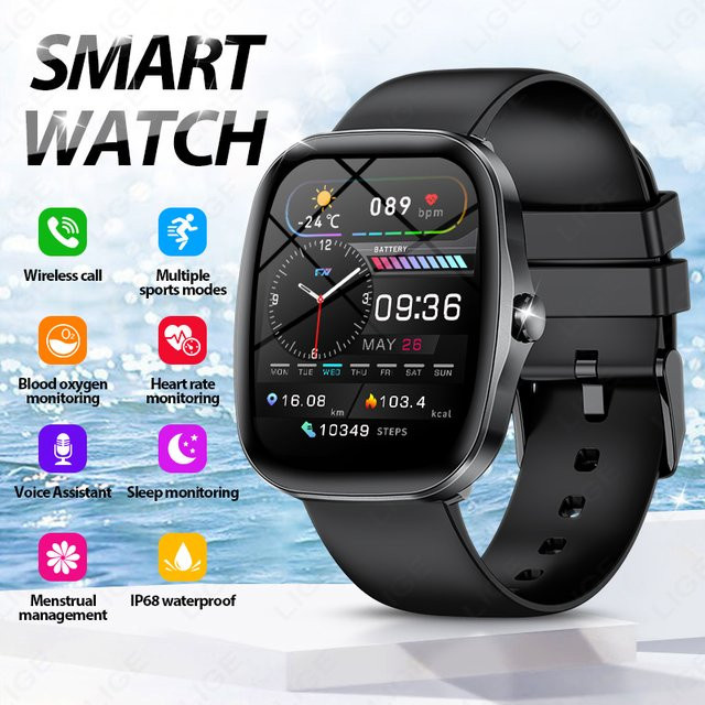 FOXBOX Smartwatch für Damen und Herren mit 1,53 Zoll HD-Bildschirm, Bluetooth-Anruf, Herzfrequenzmessung und IP68 Wasserdichtigkeit - Bild 1