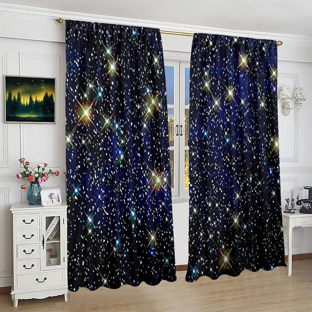 Yiran Furniture Sternenhimmel Vorhang Set aus Polyester, 2 Stück, semi-transparent, Breite: 76,2 cm, Höhe: 165,1 cm - Bild 1