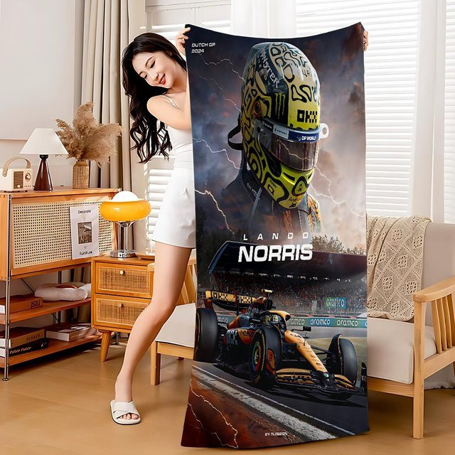 Lando Norris F1 Formel 1 Mikrofaser Strandtuch von Ka Chen Muda, weiß und mehrfarbig, B: 80 cm, H: 160 cm - Bild 1