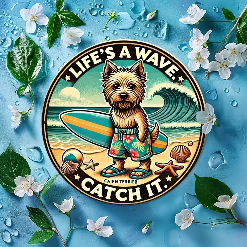 Potdemiel Wandkunstschild aus Metall im Retro-Stil mit Cairn Terrier Surfing Life's a Wave Catch It, B/H: 20,3 x 20,3 cm, Mehrfarbig - Bild 4
