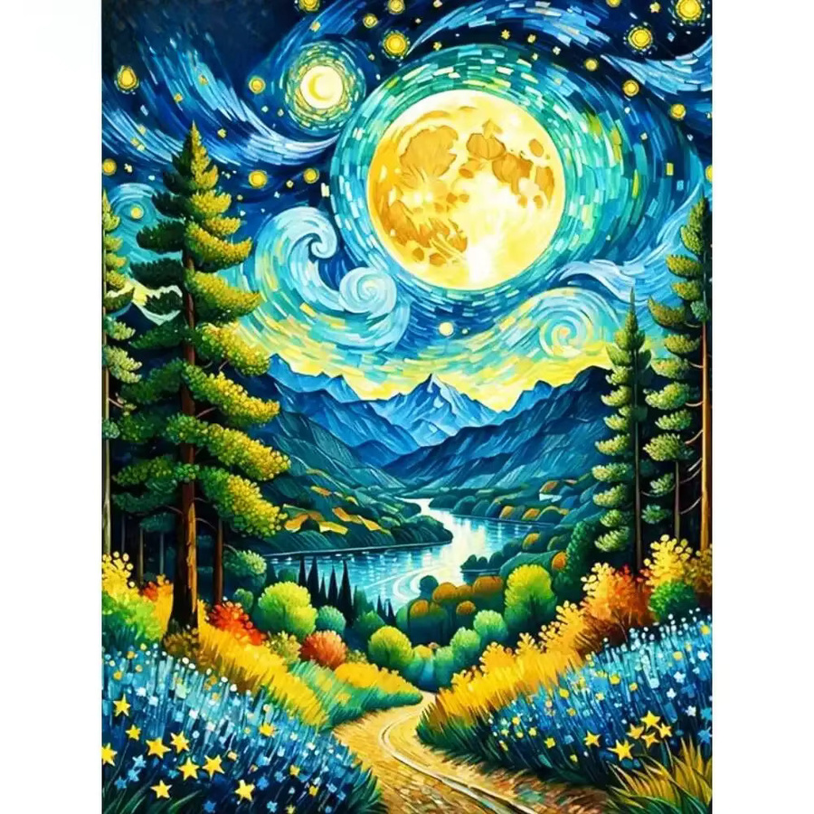 Evershine Diamantgemälde Rundes Mosaik mit Sternenhimmel und abstrakter Landschaft in Mehrfarbig, Durchmesser: 30 cm - Bild 4