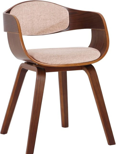 DELUKE Besucherstuhl LONDON Konferenzstuhl mit Holzgestell in Walnuss und Creme/Beige, H: 73 cm, B: 49 cm, T: 46 cm - Bild 1