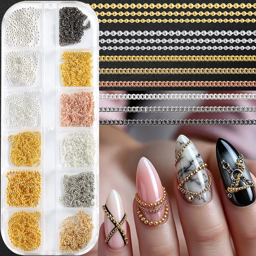 MAFANAILS Nagelkunstketten Set, Gold Silber, 12-teilig, Metallic, Unisex - Bild 3