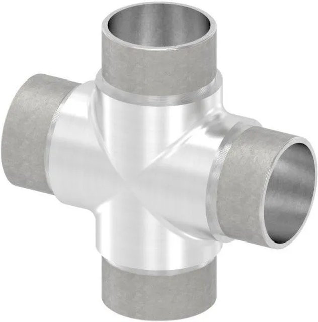 FeNau Kreuzstück aus Edelstahl V2A für Rohr Ø 42,4 x 2,0 mm, silber gebürstet - Bild 1
