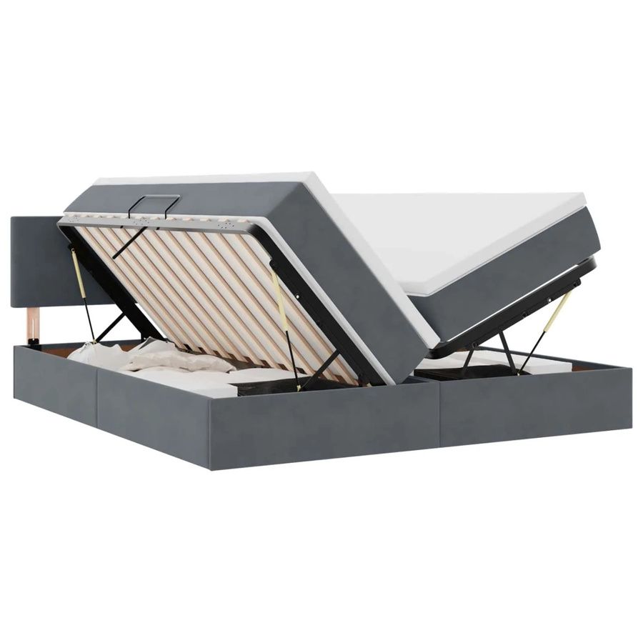 vidaXL Bett mit LED-Lichtleisten und USB-Ladeport aus Samt in Dunkelgrau, B/T: 180 x 200 cm - Bild 2
