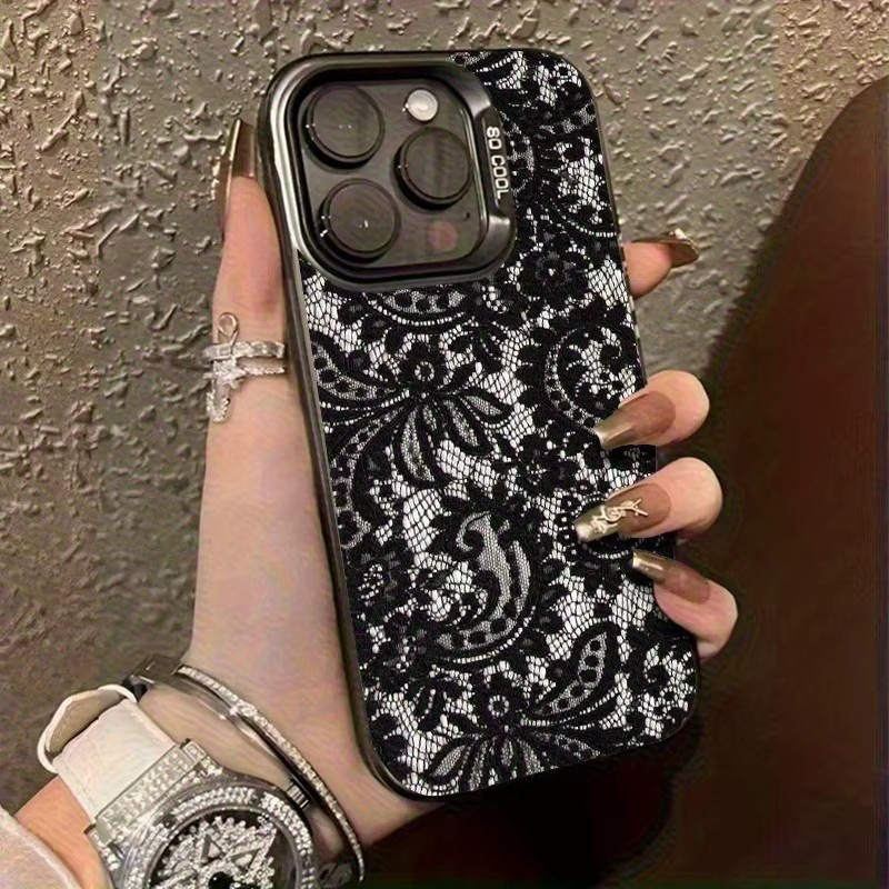 IMD Handyhülle mit Spitzenmuster für Apple iPhone 17, 16, 15 Serien in Schwarz - Bild 2