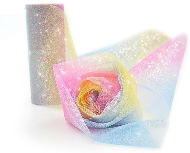 KTY Regenbogen Glitzer Tüllrolle in Multicolour für Tischläufer, Stuhlband und Schleifen zur Dekoration von Hochzeiten und Partys - Bild 1